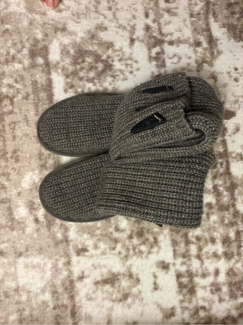 Knit Fold-Over Booties - Olive Gray - Picture 2 of 2